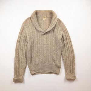 vintage 1950s chunky knit SHAWL wool sweater Van Heusen Beige Brown